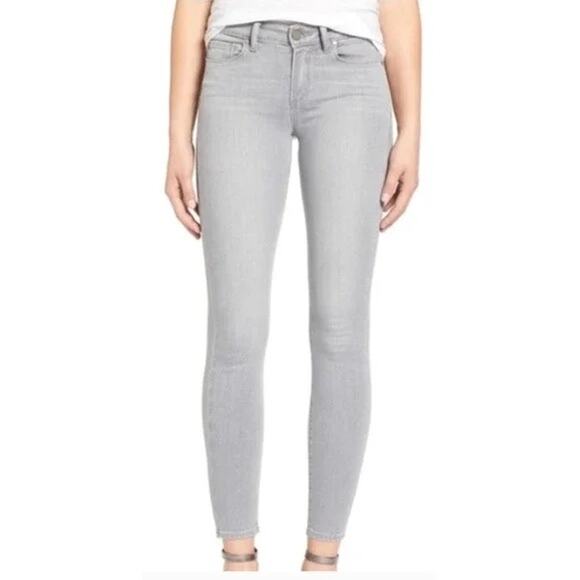 Paige Light Gray Verdugo Ankle Skinny Jeans in Vintage Faded Gravel Size 25
